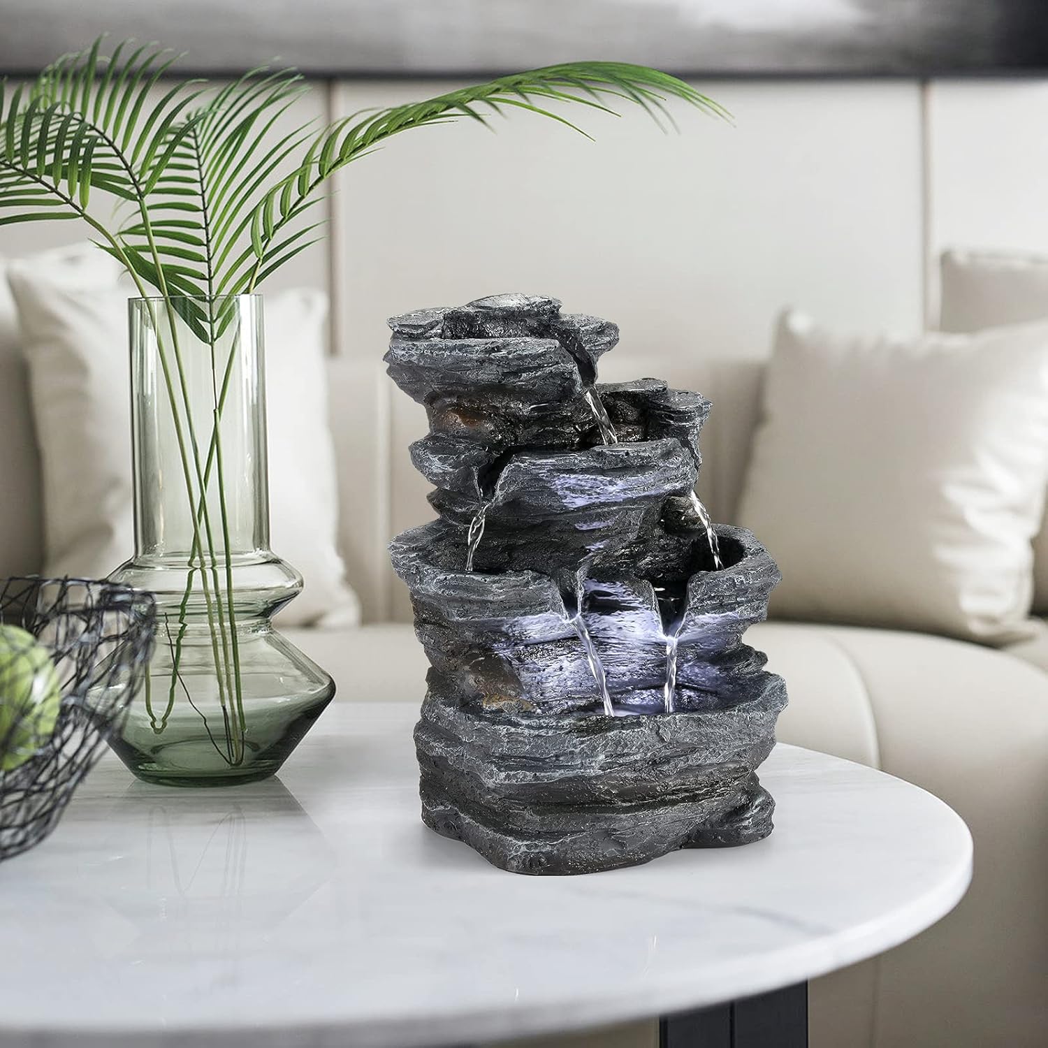 WICHEMI Indoor Fountain Tabletop Fountain Waterfall Fountains Stacked Rocks Water Feature Feng Shui Zen Meditation Relaxation Desktop Fountain for Home and Office Indoor Spaces Decor (Style 20)