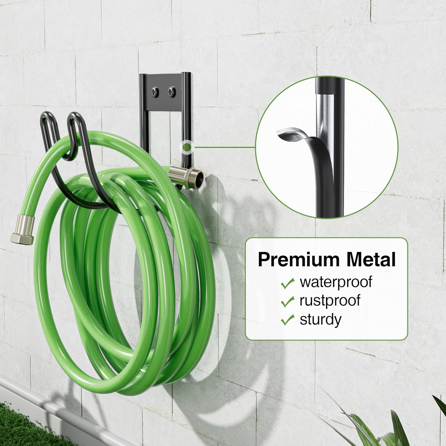 Black Metal Garden Hose Holder - Wall Mounted Water Hose Holder - Hose Hanger Heavy Duty for Water Hose Extension Cords Vacuum Hose