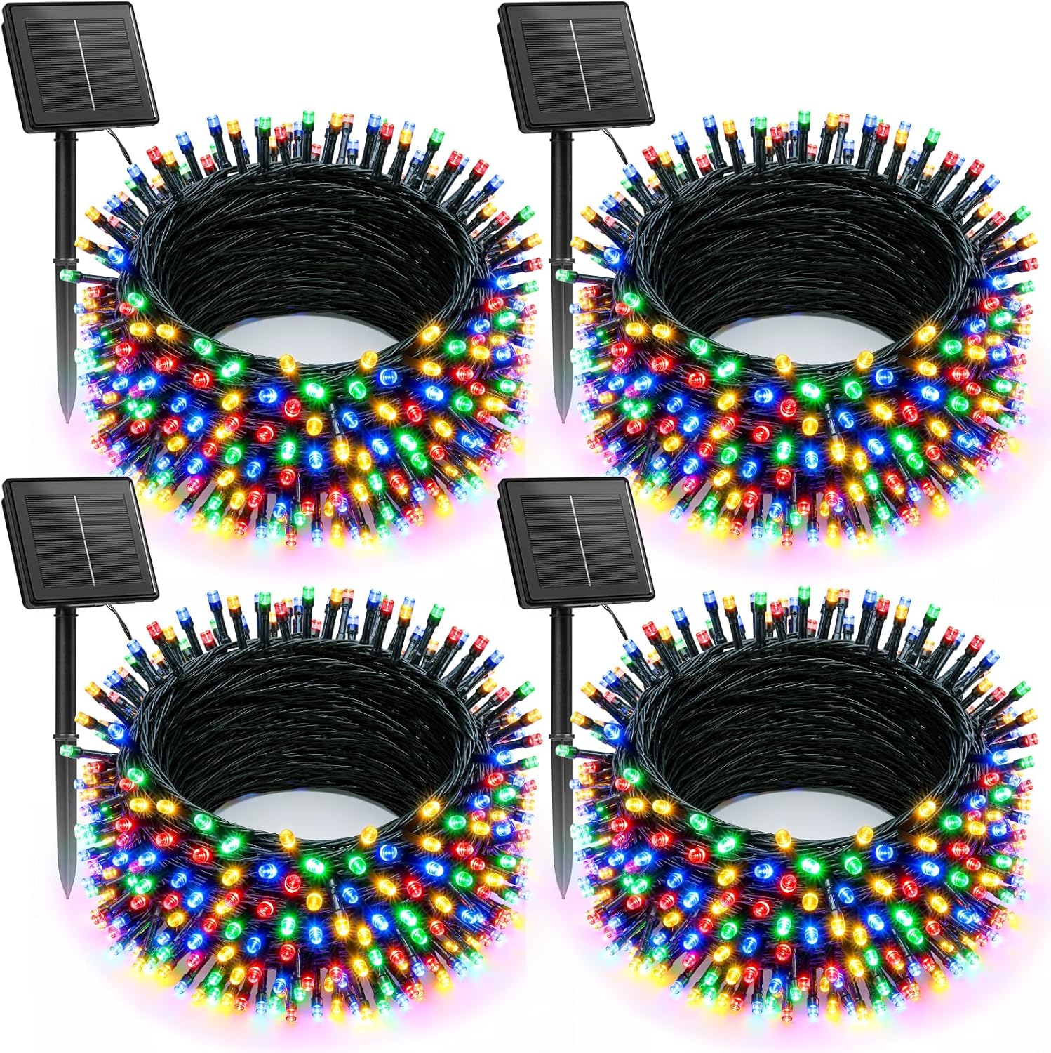 Brightown Solar Christmas Lights Outdoor, 4 Pack Total 184FT 480 LED Solar String Lights Outdoor Waterproof Green Wire with 8 Modes, Solar Fairy Light for Garden Yard Patio Party Decors, Multicolor