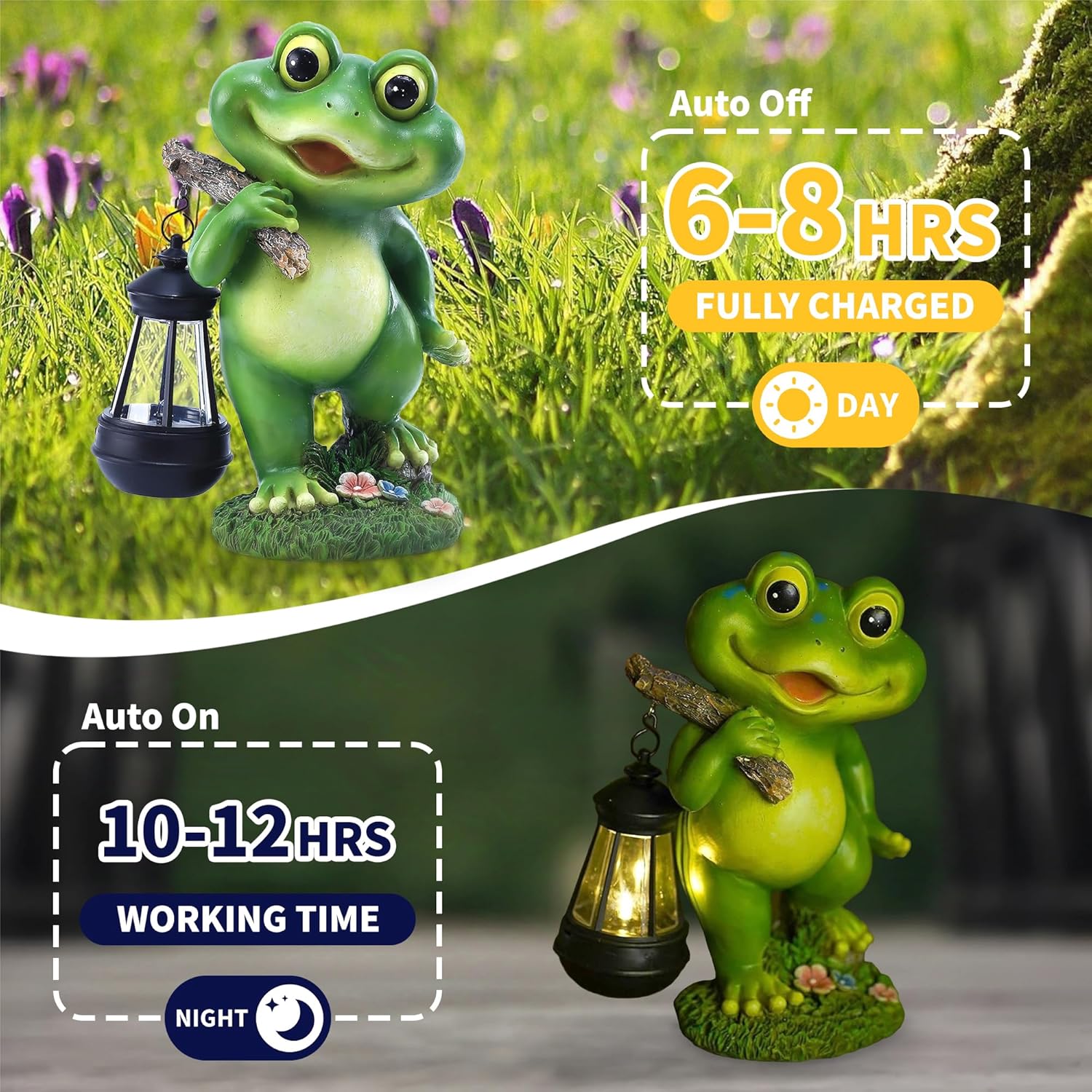 Outdoor Frog Garden Decor: 11'' Yard Decoration with LED Lantern Funny Solar Frog Statue Gifts for Women Mother's Day Housewarming Gift