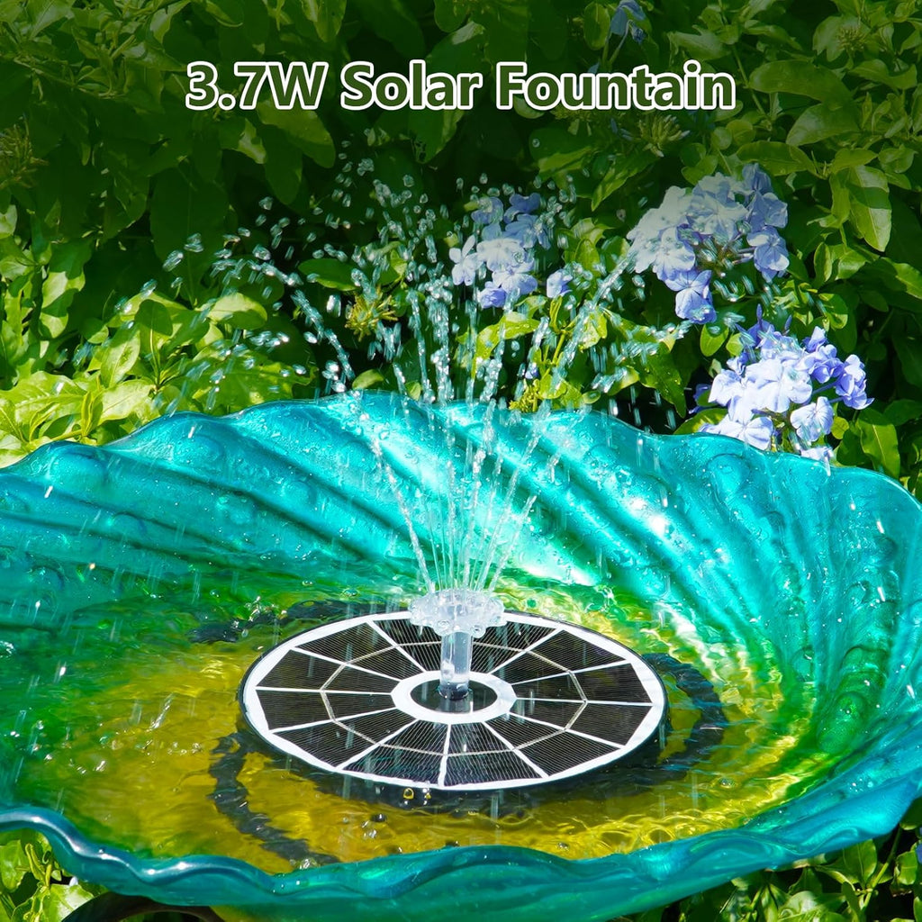 AISITIN 3.7W Solar Bird Bath Fountain Upgraded 6.3" Solar Glass Panel, Solar Powered Fountain Pump with Integrated Bracket & Storage for Bird Bath, Pond, Garden, Aquarium and Outdoor