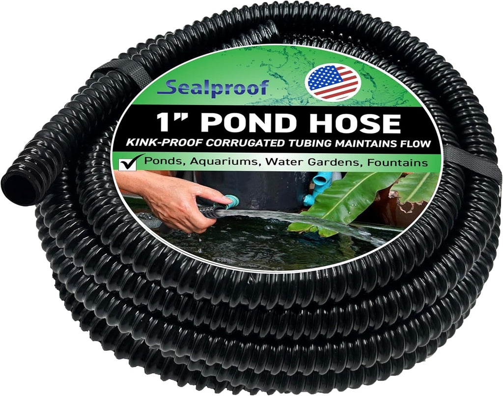 Sealproof 1" Dia. Corrugated Pond Tubing 1-Inch ID, 20 FT Length, Black PVC Kinkproof Strong Flex Tubing Made in USA