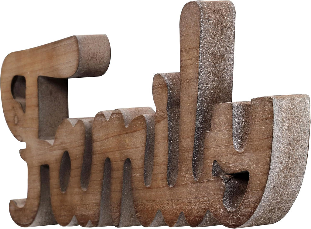 Farmhouse Family Sign for Shelf 15 inches, Wall Hanging Rustic Distressed Wooden Family Signs for Home Decor, Handmade Christmas Signs Fireplace Mantel Decor for Living Room Tabletop