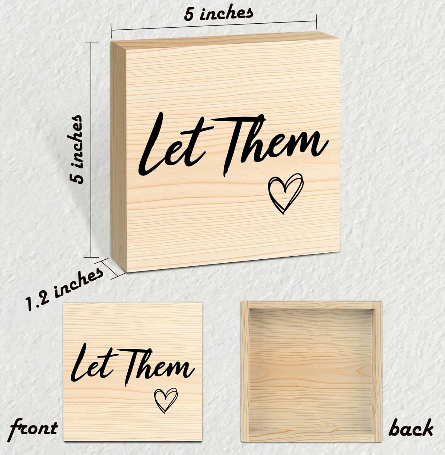 Let Them Wooden Sign, Mental Health Quote Farmhouse Wood Box Sign 5 x 5", Let Them Office Desk Accessories for Cubicle Decor, Office Gifts for Coworkers Women, Office Decorations for Work (Wood Color)