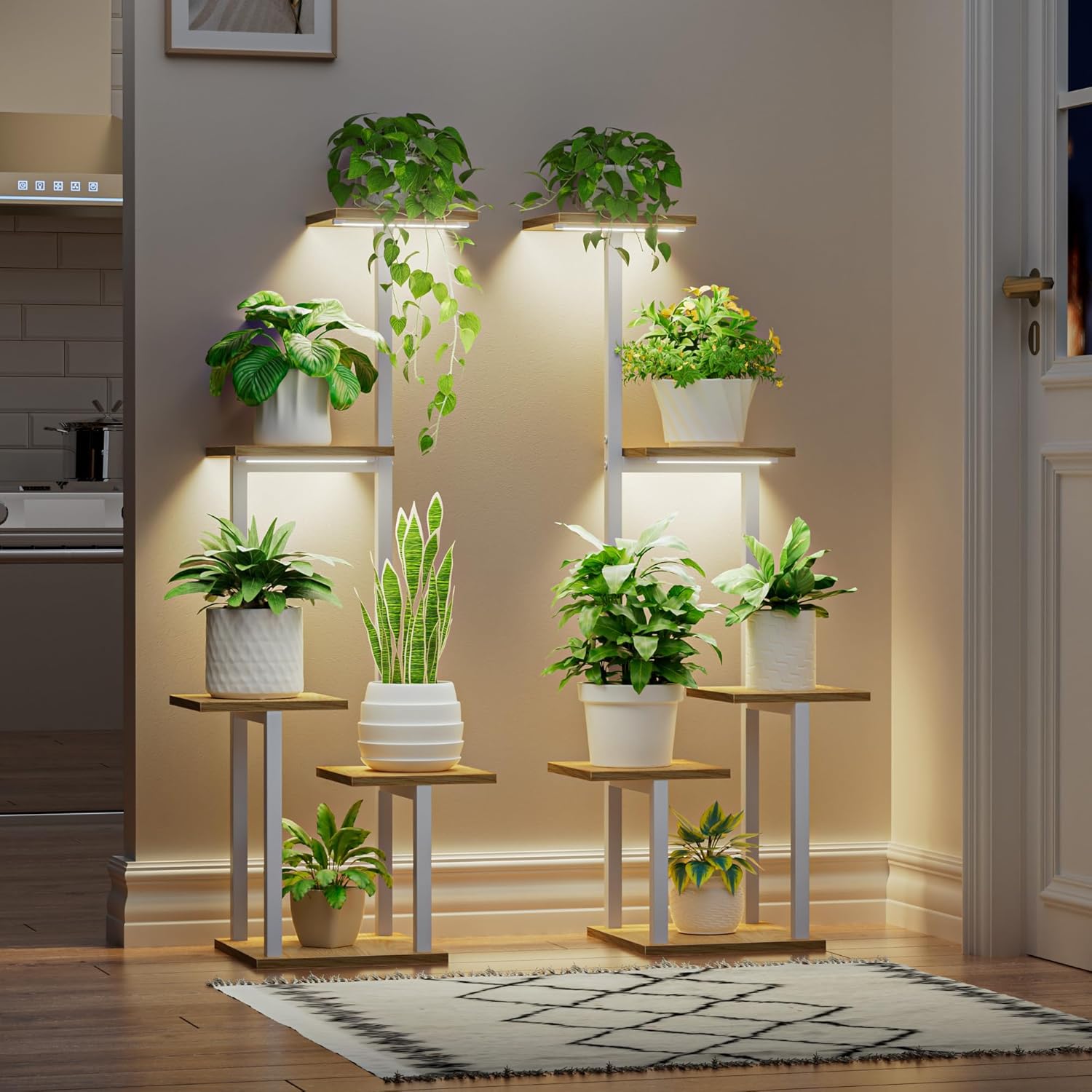 Plant Stand Indoor with Grow Light - 2 Pack Metal Plant Shelf for Indoor Plants Multiple, 5 Tiered Corner Plant Stand Shelves, Plant Rack Display Flower Holder for Living Room Patio Balcony Décor (White)