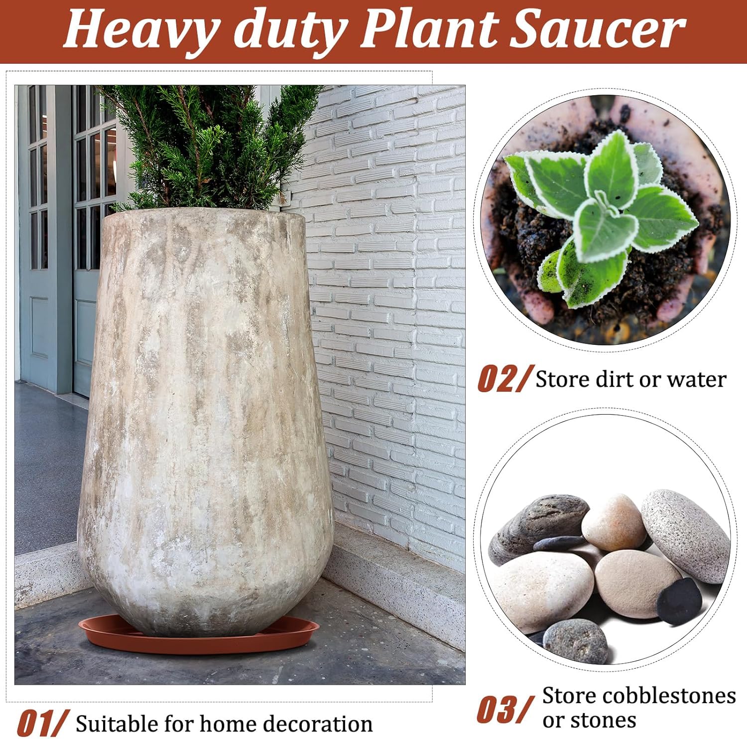 Eccliy 6 Pack Plastic Plant Saucer Heavy Duty Planter Saucers Large Plant Pot Saucers Plastic Water Trays for Indoors and Outdoors Flower Plant Plant Drip (Terracotta,18 Inch)