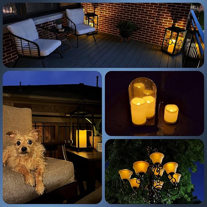 salipt Solar Powered Candles - 3.25" x 4" Waterproof LED Flameless Pillar Candle Set,Dusk to Dawn, Rechargeable Solar Battery Included,Waterproof for Patio Decor,Set of 2