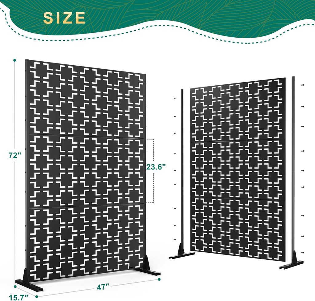 72" H×47" W Metal Privacy Screen Outdoor Privacy Screen Freestanding, Outdoor Privacy Screens and Panels for Patio Lawn Deck, Outdoor Privacy Panels Decorative Privacy Fence(Consists of 3 Panels)