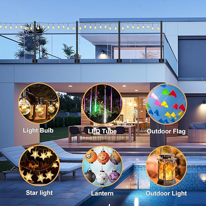 Suchtale 2 Pack 2.8 FT String Light Poles, Suspension Outdoor Fence Post Lights with Clip and Bracket, Outside String Lights Hanging, Wall Mounting Stand for Patio Garden Backyard Wedding Party, Black