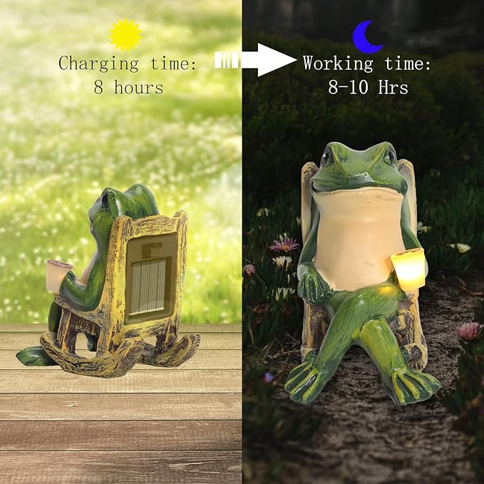 Miniature Frog Garden Statue Solar Light Frog Outdoor Decor Frog Figurine for Outdoor Indoor Home Lawn Yard Balcony Porch Patio Housewarming Gift for Women Mom Grandma 3.74"x2.75"x3.93"
