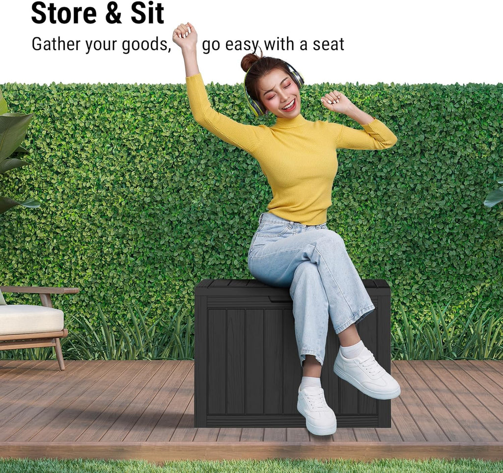 Mars Villa 45 Gallon Outdoor Storage Box, Resin Deck Box Waterproof, Storage Chest for Outside Patio Furniture Cushions, Pool Supplies, Garden Tools, UV Resistant and Weatherproof, Black