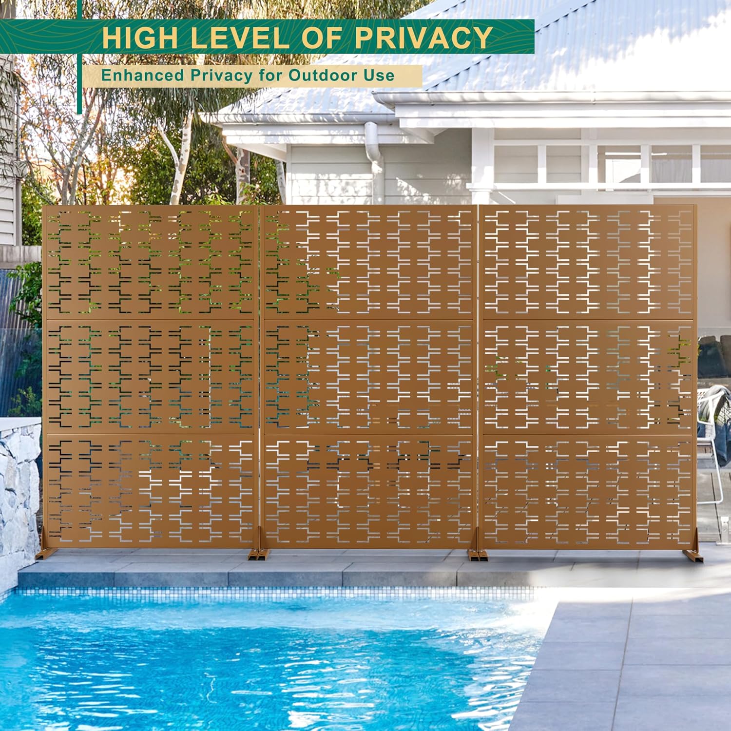 72" H×47" W Metal Privacy Screen Outdoor Privacy Screen Freestanding, Outdoor Privacy Screens and Panels for Patio Lawn Deck(Consists of 3 Panels)