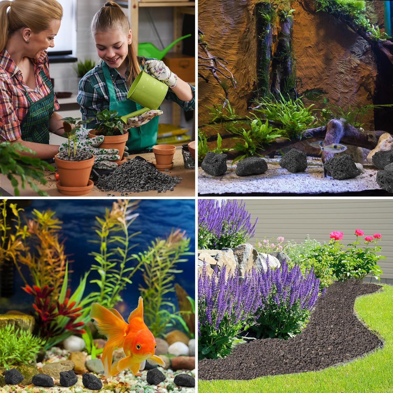 woodUS 10 lb 1.2-2 Inch Medium Black Lava Rocks for Fire Pits, Indoor Fireplaces, Outdoor Gas Fire Tables, Garden Landscaping Decoration