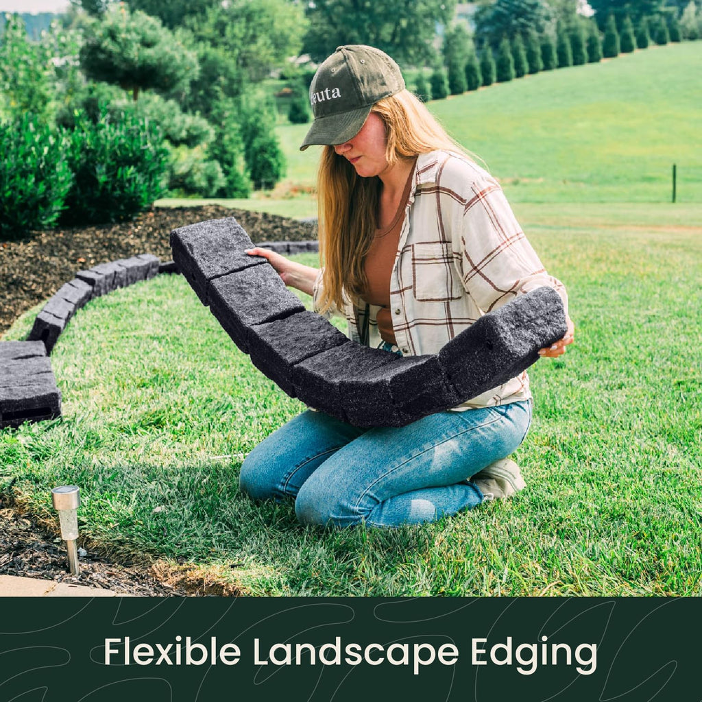 Beuta Landscape Edging | Garden Edging Border | Faux Stone Blocks for Lawn Edging, Flower Beds & Yard Edging – 10 Pack | Each Section Has 6 Blocks 48" L x 4" W x 6.5" H | 20 Spikes | Charcoal