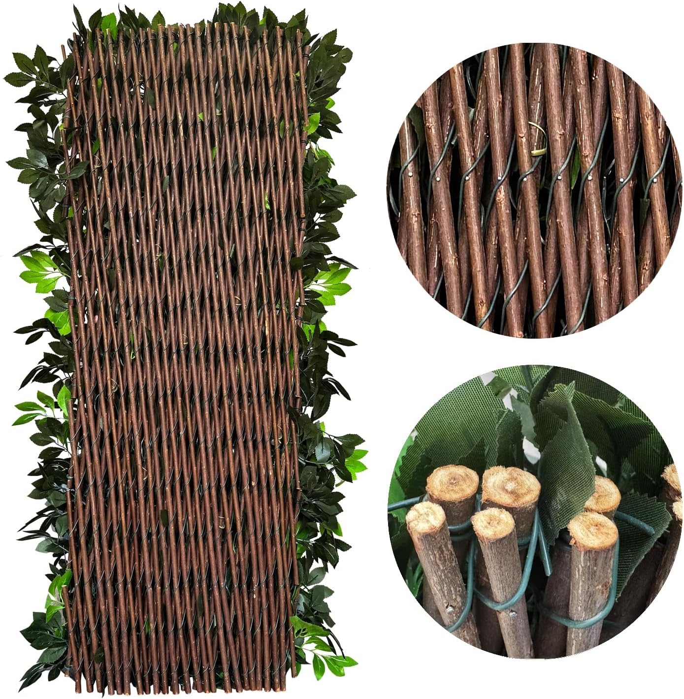 Expandable Fence Privacy Screen for Balcony Patio Outdoor,Decorative Faux Ivy Fencing Panel,Artificial Hedges (Single Sided Leaves) (1, Branches -Purple Fowers)