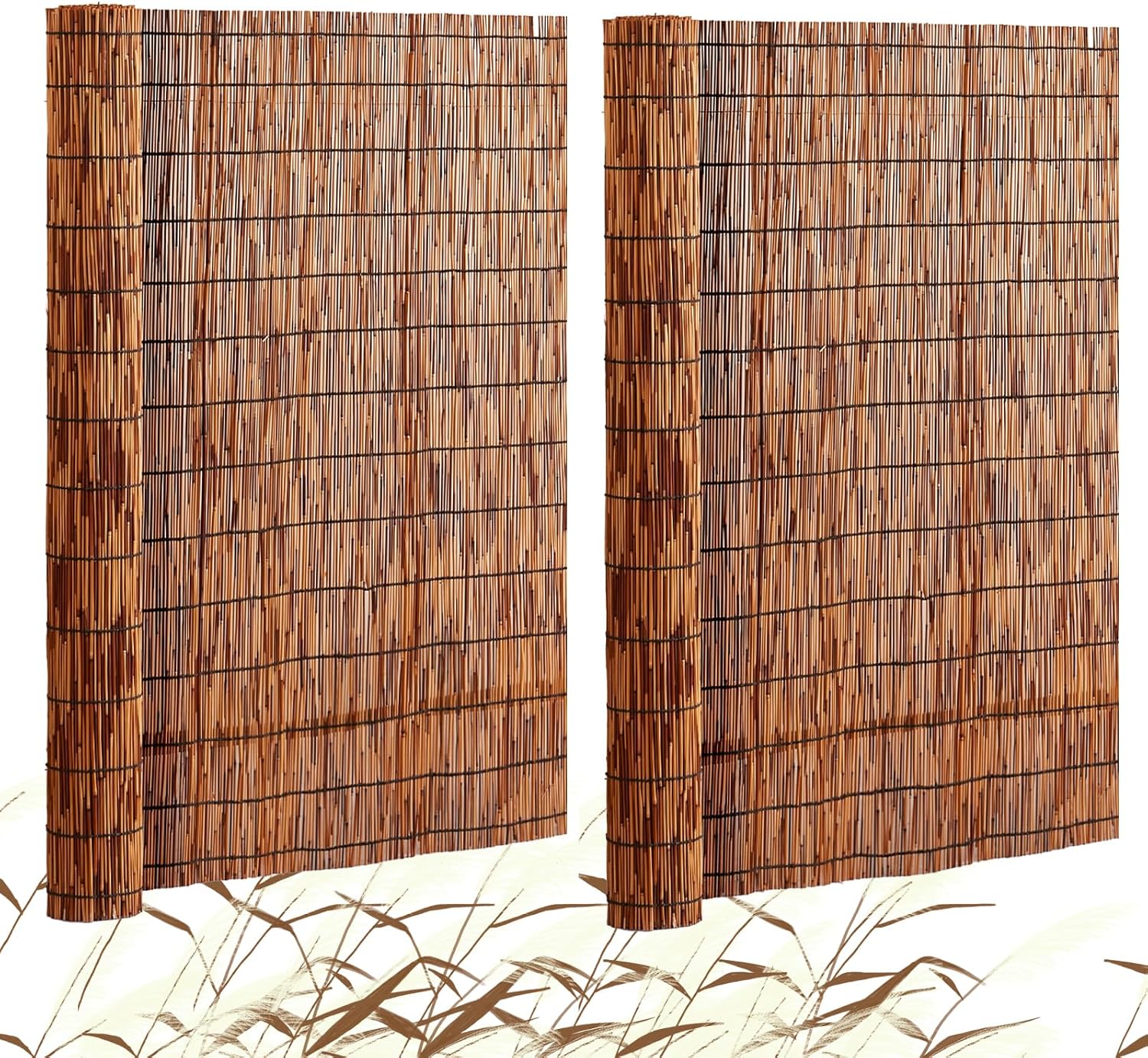 VEVOR Natural Reed Fencing, 4 ft x 16.4 ft, 2 Pack Reed Screen Curtain Balcony Reed Fence Roll for Outdoor Backyard Patio, Decorative Fence for Backyard Garden Fencing Divider, Privacy Panel, Brown