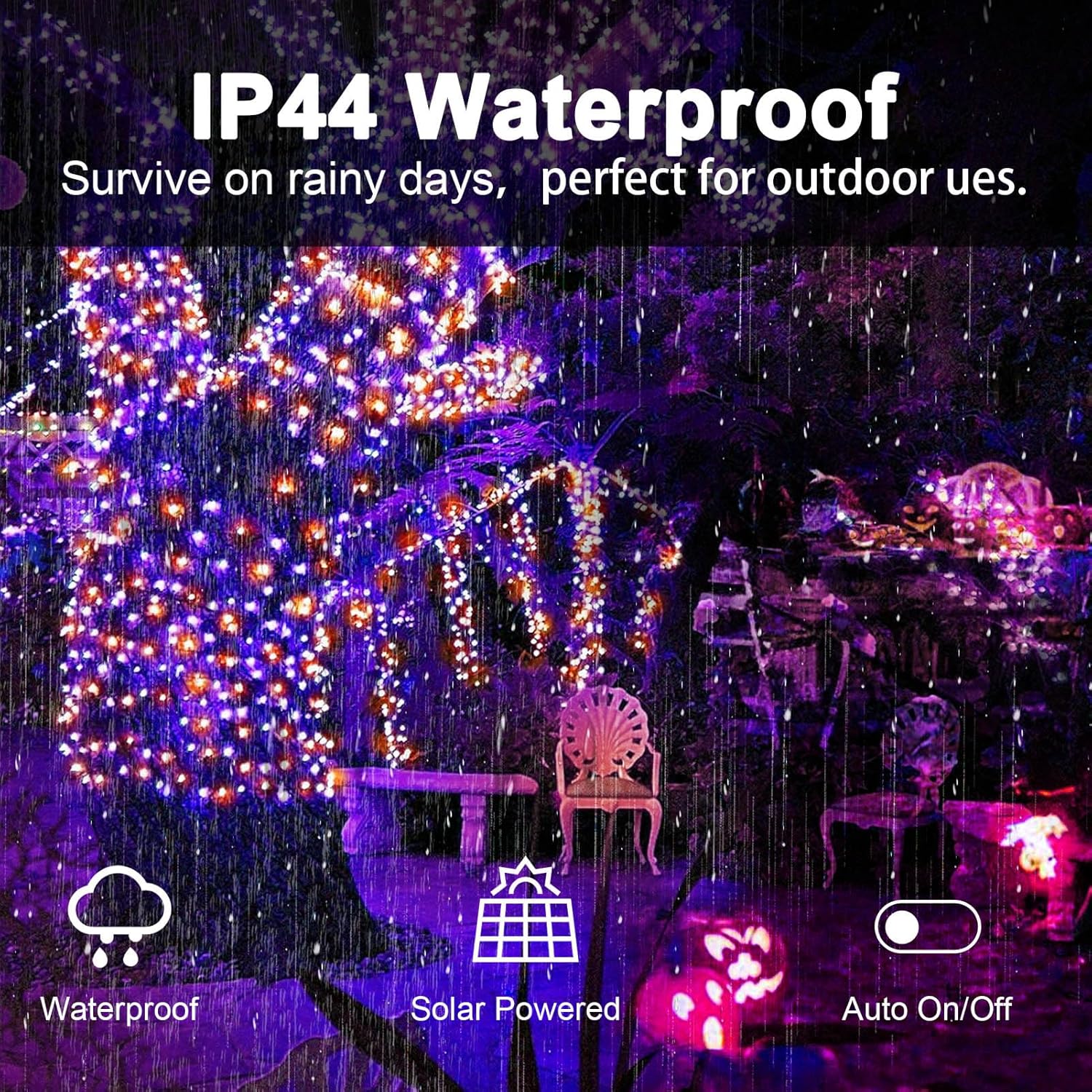 2 Pack 400 LED Solar String Lights, 8 Modes Solar String Lights for Outside, Waterproof and Solar Powered Outdoor String Lights for Holiday Christmas Yard Garden Tree Wedding Party (Orange Purple)