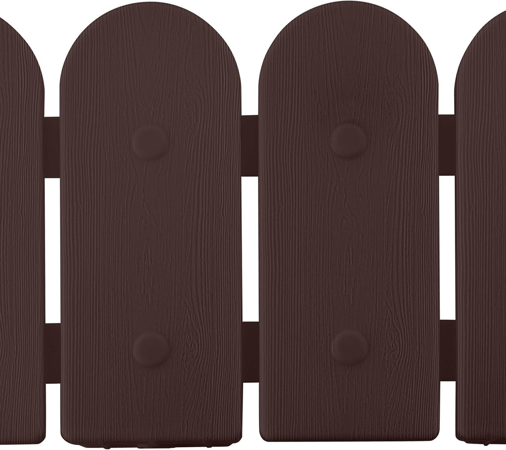 Evelyne Garden Border Plastic Edging: Wooden Fence Design - 16pcs Brown Yard Landscaping Fence Liner Lawn Edge Barrier - 20ft Kit of Decorative Lawn Panels Elements -Landscaping Edging-GMT-10374-A16