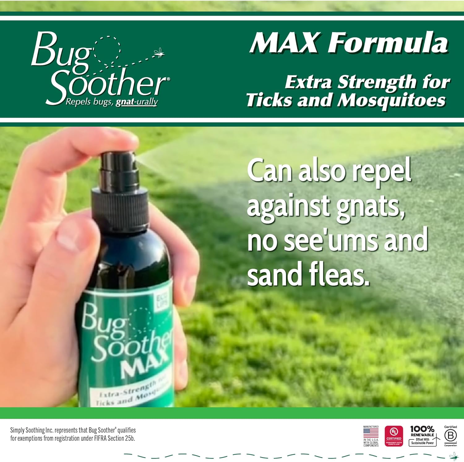 Bug Soother Max - Extra Strength Natural Gnat, Tick, and Mosquito Repellent, 4 fl oz Bug Spray Deterrent - DEET-Free - Safe for Adults & The Environment - Made in USA