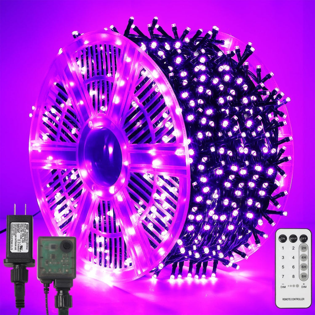 WATERGLIDE 1000 LED Halloween String Lights, 328 FT Green Wire LED Decorative Fairy Lights with Remote & 8 Modes, Waterproof for Indoor Outdoor Xmas Holiday Party Garden Wedding Home Decor, Purple