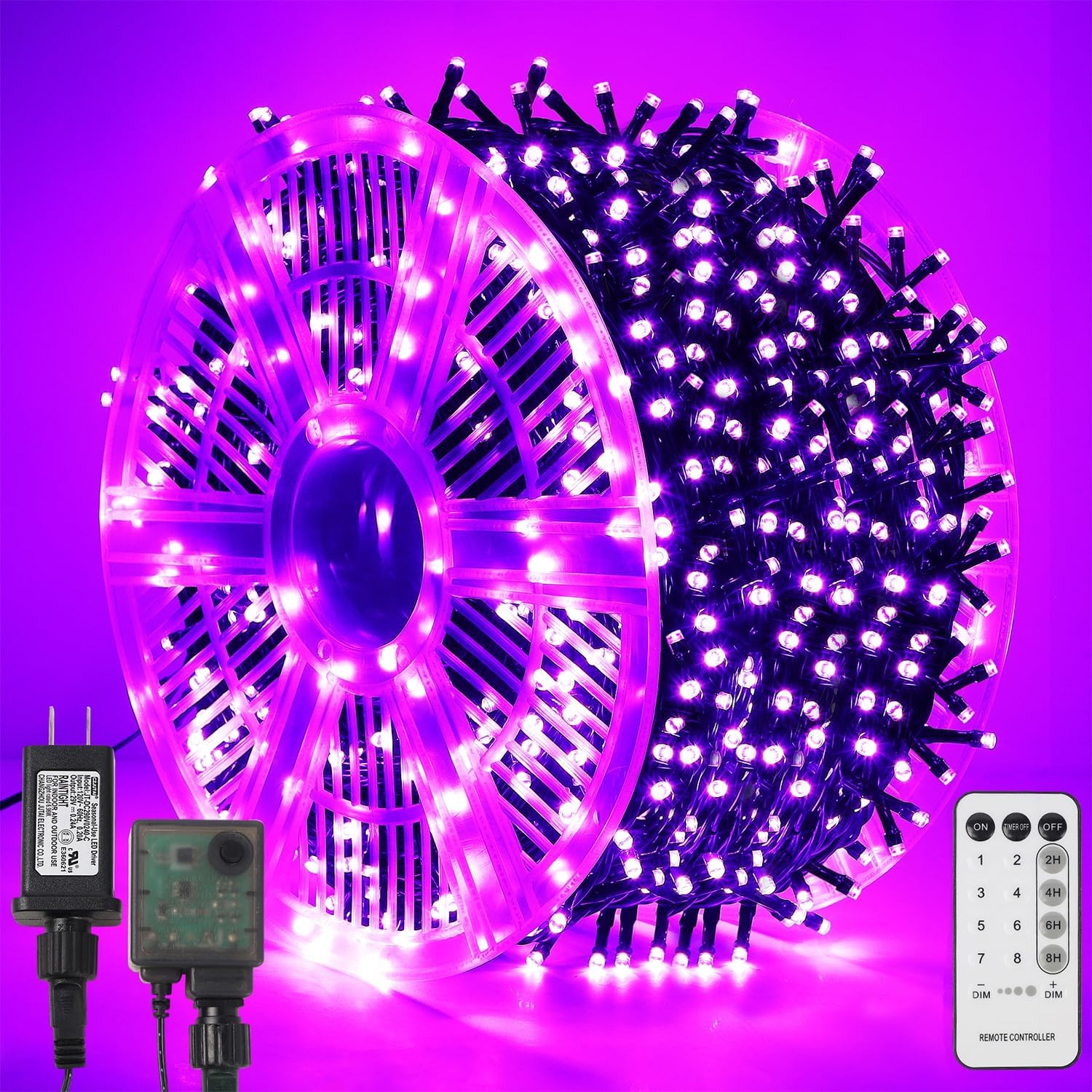 WATERGLIDE 1000 LED Halloween String Lights, 328 FT Green Wire LED Decorative Fairy Lights with Remote & 8 Modes, Waterproof for Indoor Outdoor Xmas Holiday Party Garden Wedding Home Decor, Purple