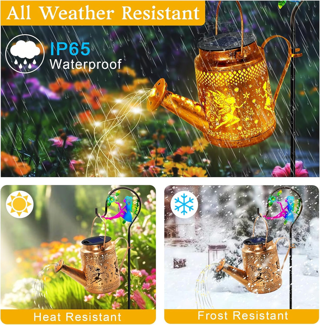 Fariy Solar Lights Outdoor Waterproof, Solar Watering Can Lights with Shepherd Hook, Metal Angel Hanging Lantern Garden Decor Yard Outside Patio Lawn, Gifts for Mom Grandma Women Birthday