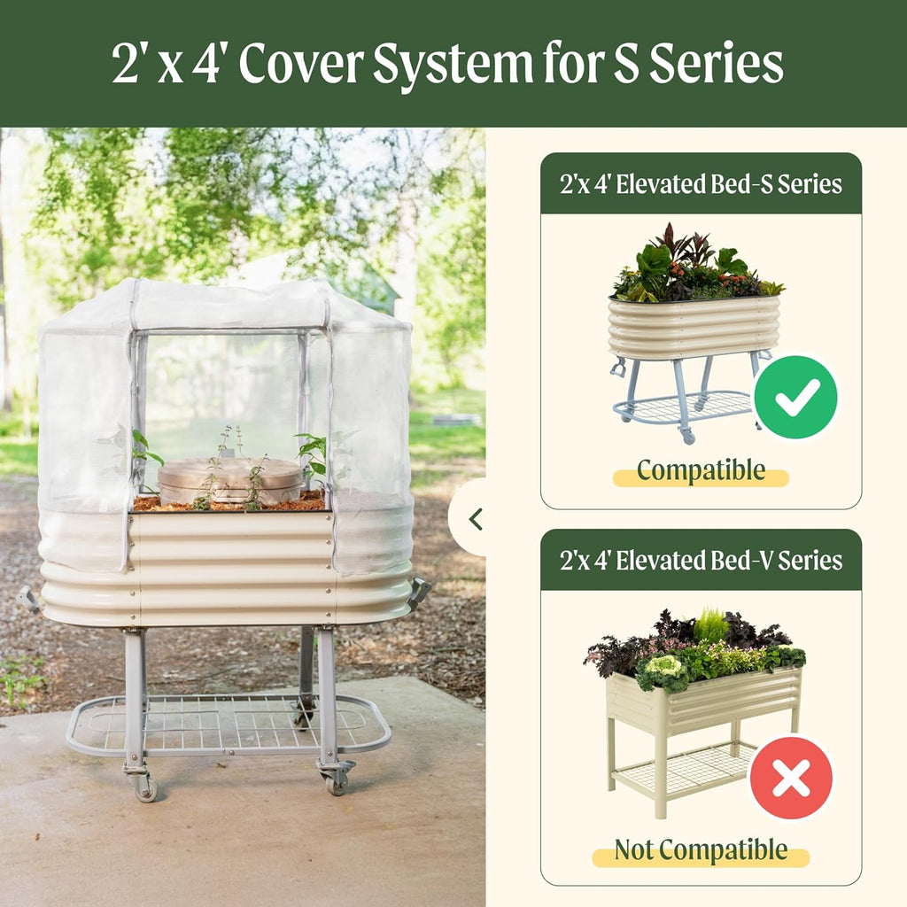 Vego garden Cover System for 2.0' x 4.0' Elevated Rolling Garden Bed-S Series
