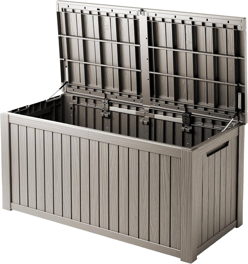 150 Gallon Outdoor Storage Box Waterproof Large Resin Deck Box Indoor/Outdoor Lockable Storage Container and Seating for Garden, Pool, and Patio (150 Gallon, Grey)
