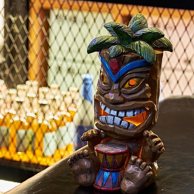 Outdoor Tiki Statue Decoration-Solar Power Light Tiki Garden Statues-Tiki Bar Decor Totem Pole Waterproof Figurines for Garden,Patio,Balcony,Yard,Lawn Ornament,10.43 Inch Tall