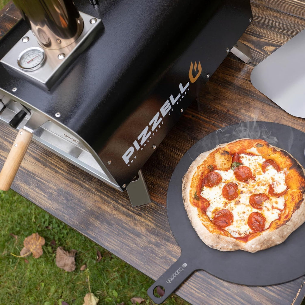 Portable Pellet Pizza Oven Outdoor Wood Fired Pizza Ovens Included Pizza Stone, Pizza Peel, Fold-up Legs, Cover, Pizzello Forte (Black)