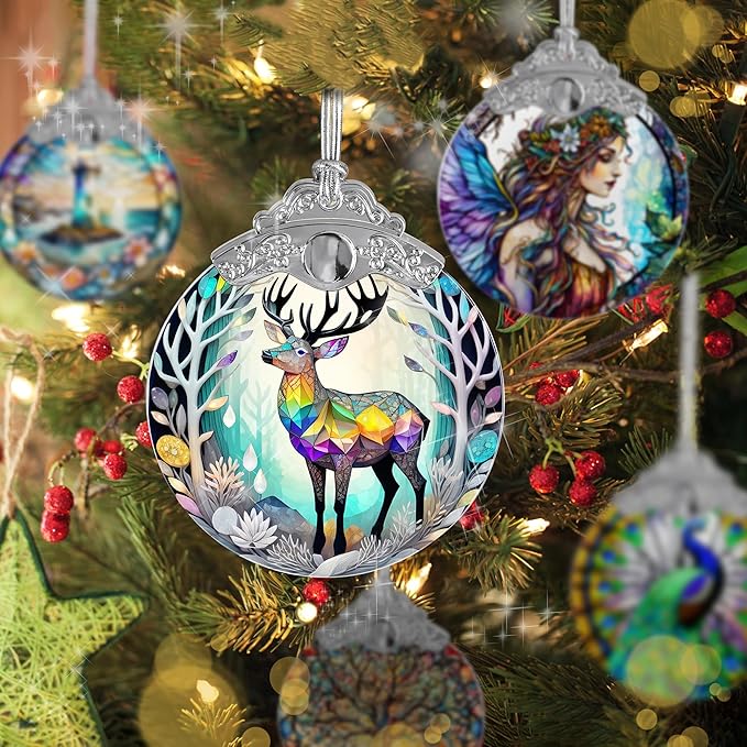 Stained Glass Suncatcher, Jocidea Deer Ornament, Christmas Ornaments, Holidays Ornaments, Christmas Tree Decor, Deer Decor for Home, Deer Gifts