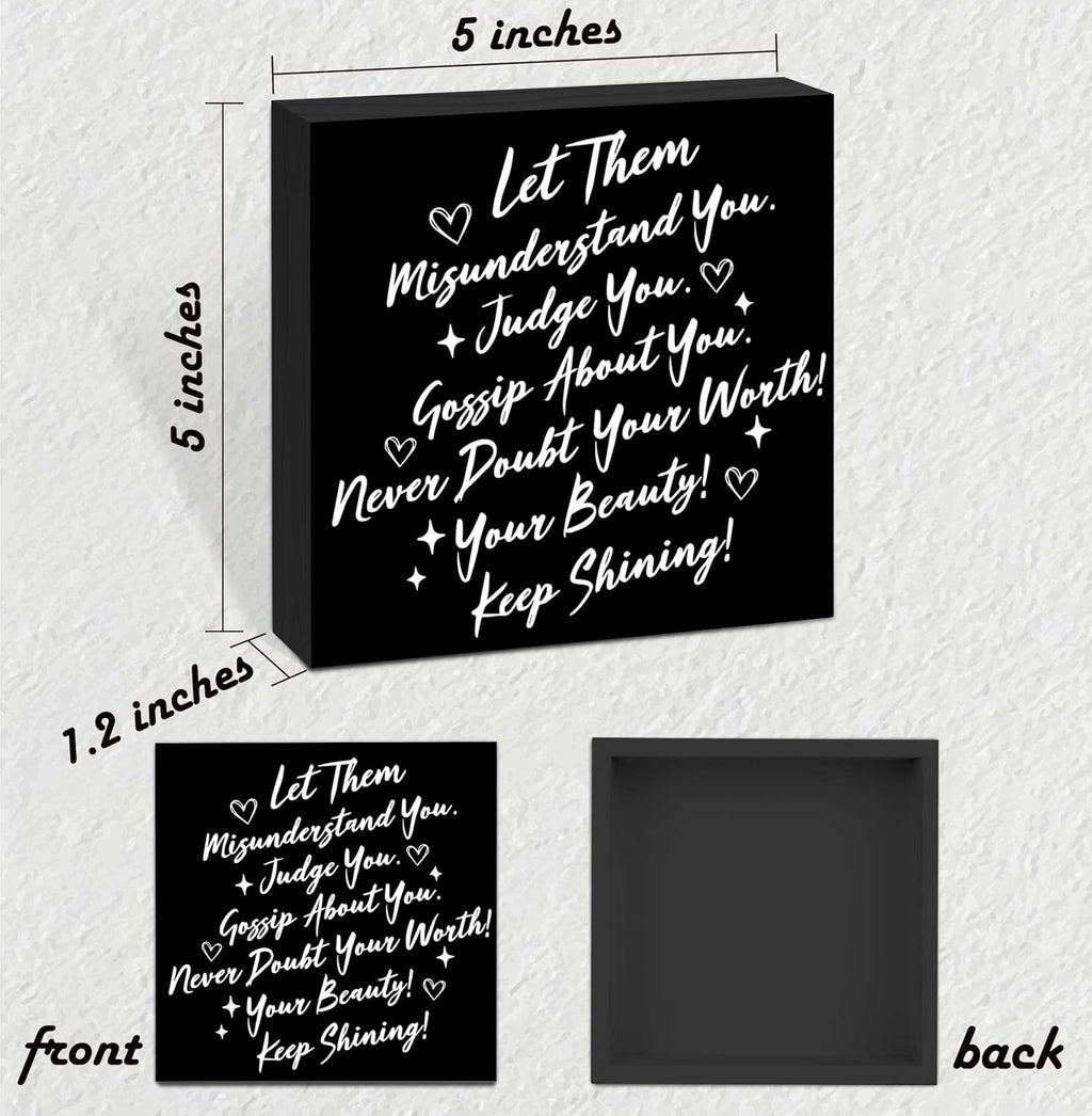 Let Them Wooden Sign, Black Office Decorations for Work, Let Them Mental Health Rustic Wood Box Signs 5x5 Inch, Desk Shelf Tabletop Decor for Home Cubicle Decor, Office Gifts for Coworkers Women, 17