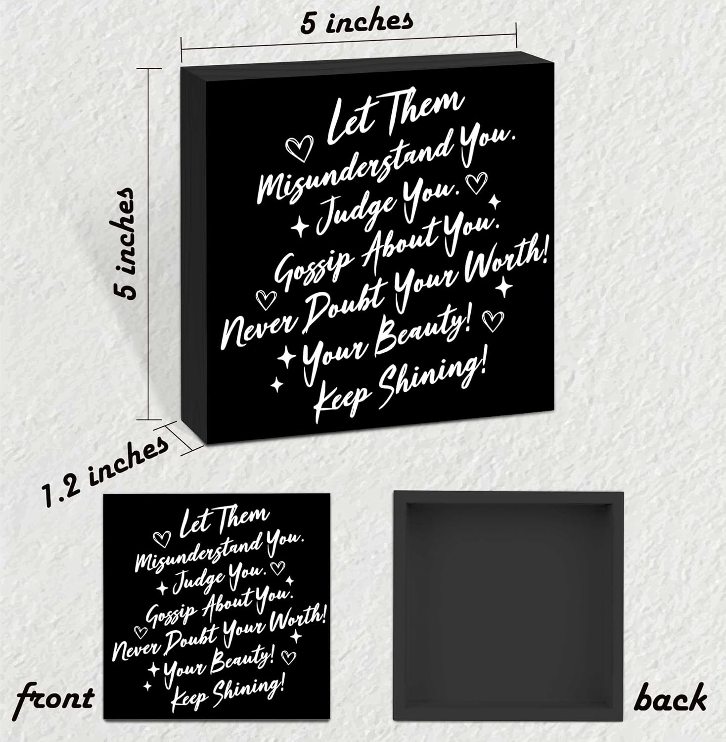 Let Them Wooden Sign, Black Office Decorations for Work, Let Them Mental Health Rustic Wood Box Signs 5x5 Inch, Desk Shelf Tabletop Decor for Home Cubicle Decor, Office Gifts for Coworkers Women, 17