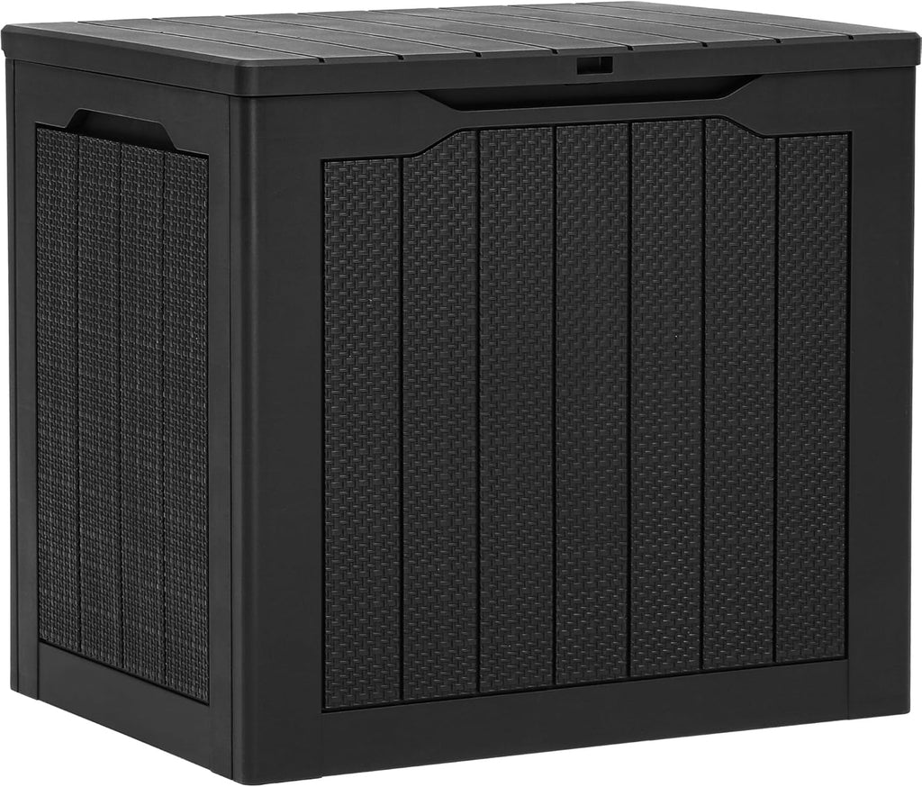 YITAHOME 30 Gallon Outdoor Storage Box, Small Water Resistant Resin Deck Box, Indoor Outdoor Lockable Rattan Storage Container for Patio, Garden, Cushions, Tools, Equipment (Black)