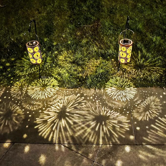 DIBIEECN 2 Pack Fireworks Solar Gardening Gifts Lanterns, Garden Decor for Outside, Pattern Solar Decorative Lights Waterproof, Outdoor Gifts for Women Mom Grandma, Yard Gifts for Patio, Pathway