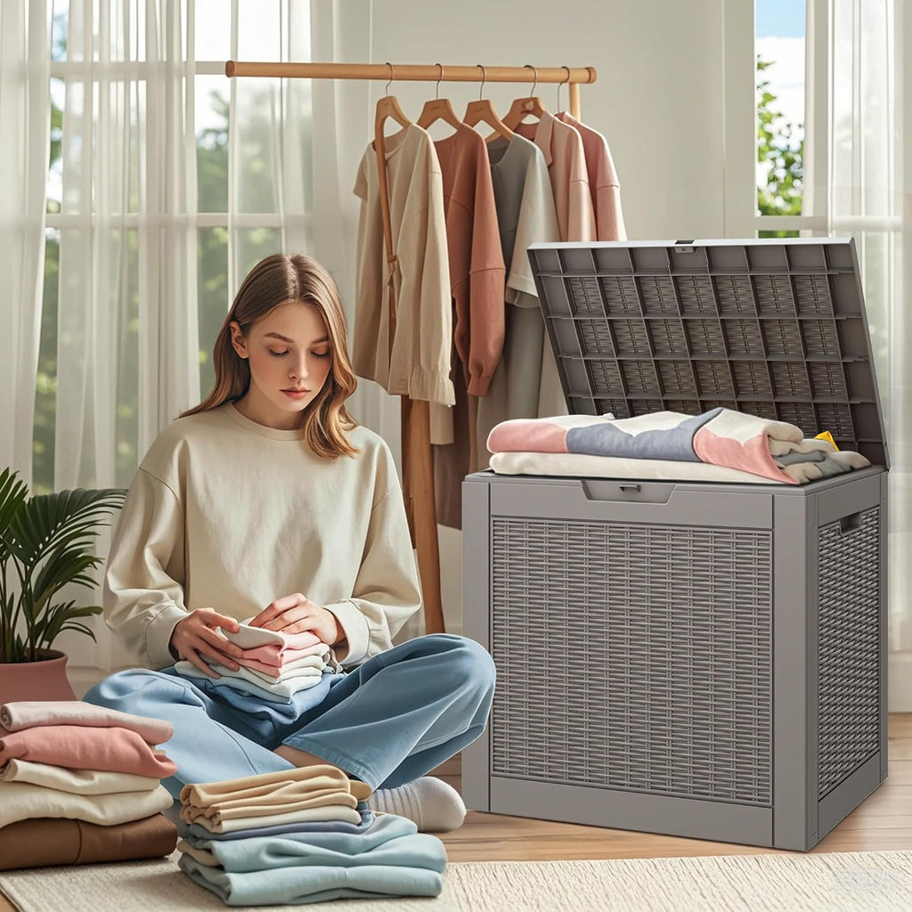 KAMABOKO 30 Gallon Outdoor Storage Box, Resin Deck Boxes Indoor and outdoor, Waterproof Storage Box Lockable Lid for Garden Tools, Package Delivery, Pool Supplies, Patio Cushions, Grey