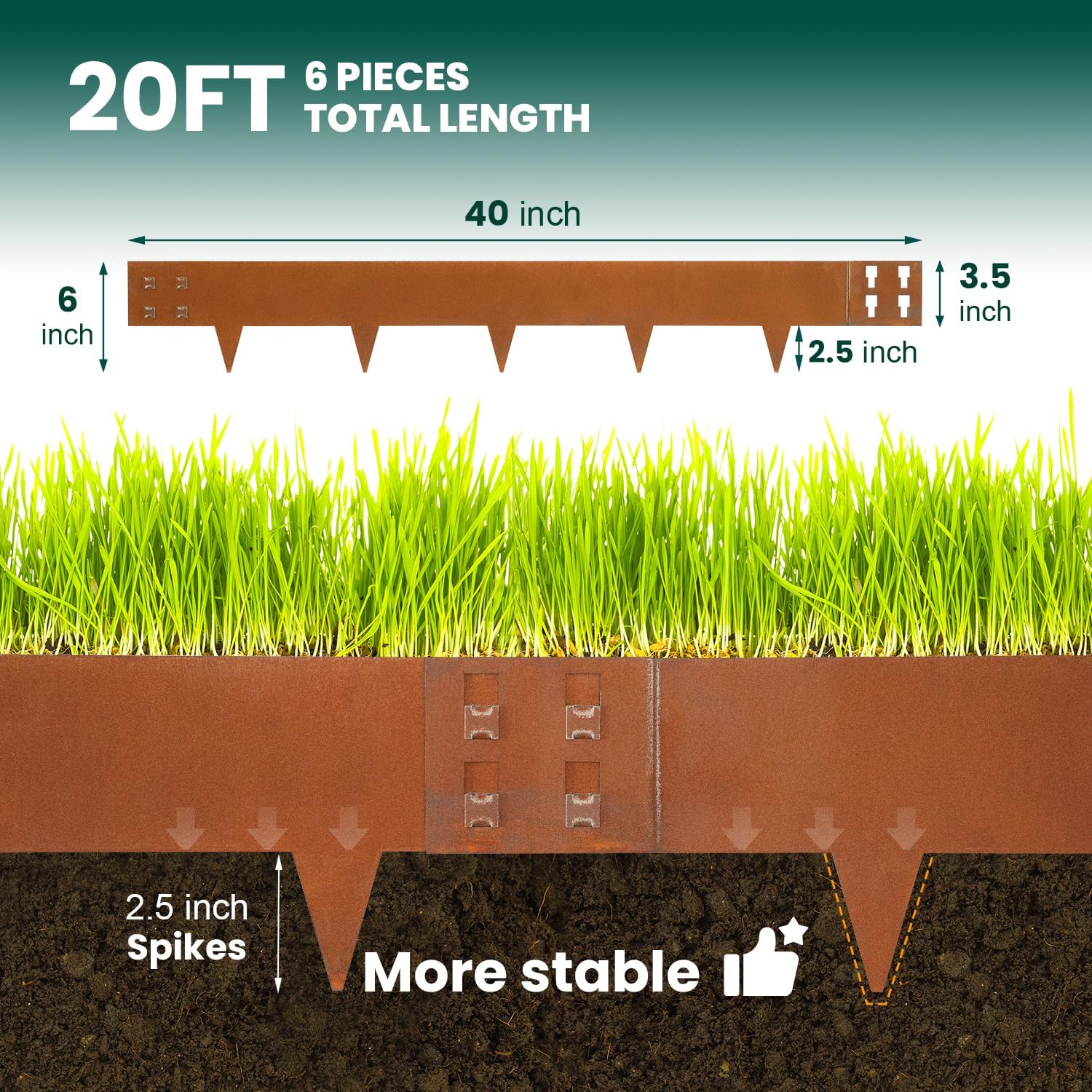 Corten Steel Landscape Edging 40" Lx 6" H Steel Landscaping Edging 6 pcs Metal Landscape Edging Garden Landscaping Border Edge for Yard Lawn by GZGNEEVL