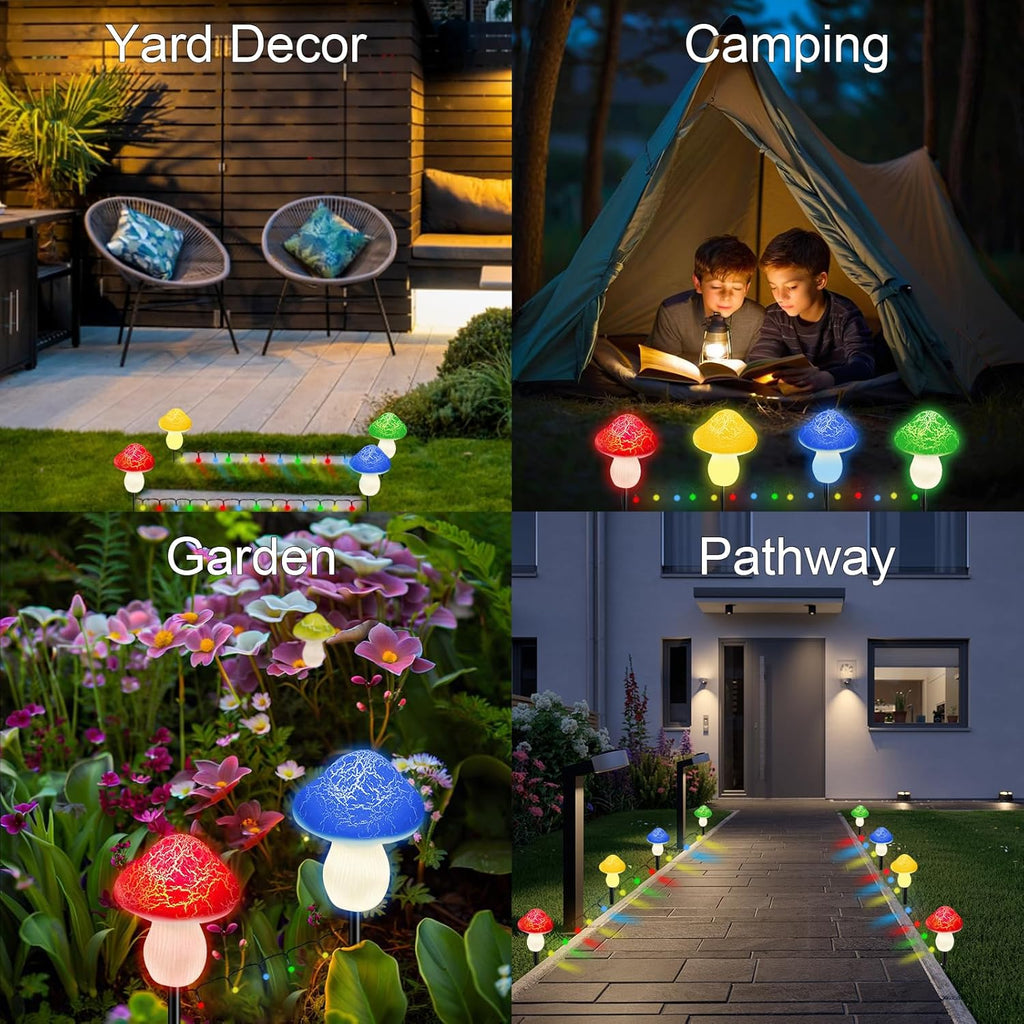 Mushroom Solar Lights Outdoor Decor - 8 Pack 50 LED Crackle Mushroom Lights, 23ft Solar Powered Fairy String Light with 8 Modes, Waterproof for Outside Garden Yard Patio Pathway, Colorful