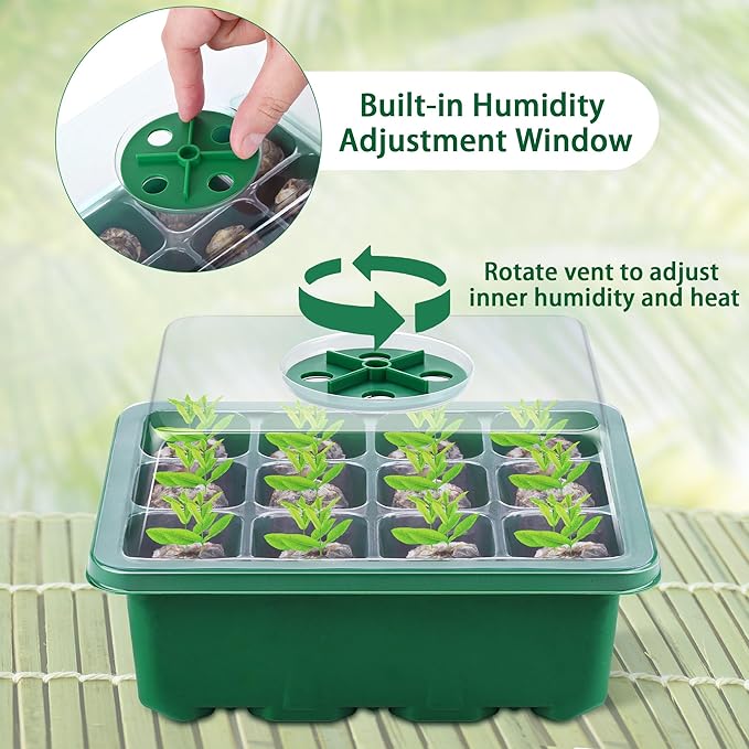 10 Sets Seed Starter Tray Kit Seed Starter Trays with Humidity Dome and Base Include 120 Peat Pellets 200 Plant Labels Garden Tools Plant Germination Tray Set for Indoor Outdoor Planting, Green