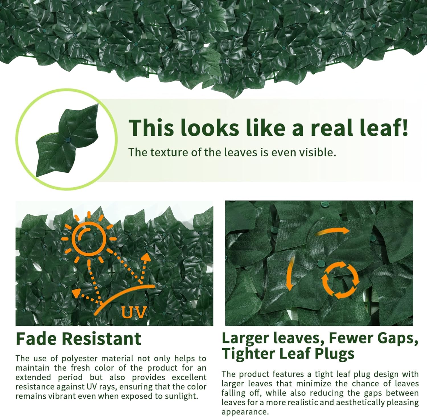 Jinwu Artificial Ivy Privacy Fence Screen, 39.4x354.3 inch Artificial Faux Ivy Hedge, Expandable Faux Privacy Fence with 80 pcs Zip Ties Decoration for Wall Screen, Outdoor Garden, Wedding Decor