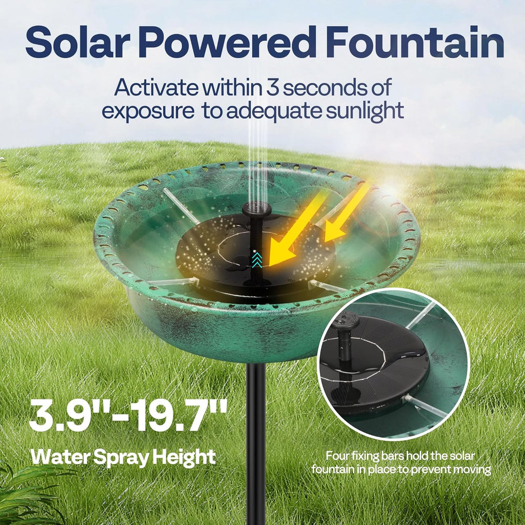 VIVOHOME Polyresin Bird Bath Bowl with Solar Fountain, 29 Inch Height Outdoor Freestanding Birdfeeder with Metal Stake, Capacity 1.4 Gallons, 5-Pronged Base, Green