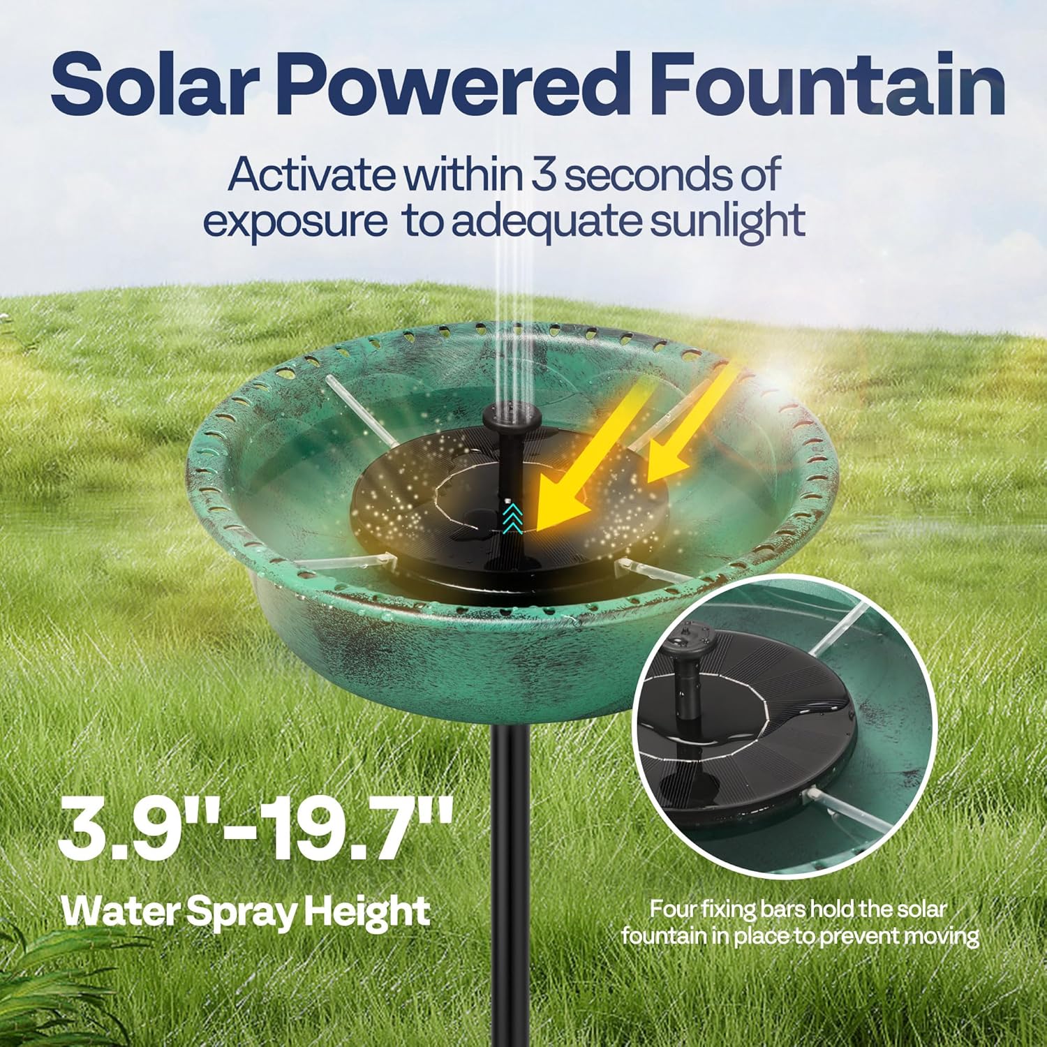 VIVOHOME Polyresin Bird Bath Bowl with Solar Fountain, 29 Inch Height Outdoor Freestanding Birdfeeder with Metal Stake, Capacity 1.4 Gallons, 5-Pronged Base, Green