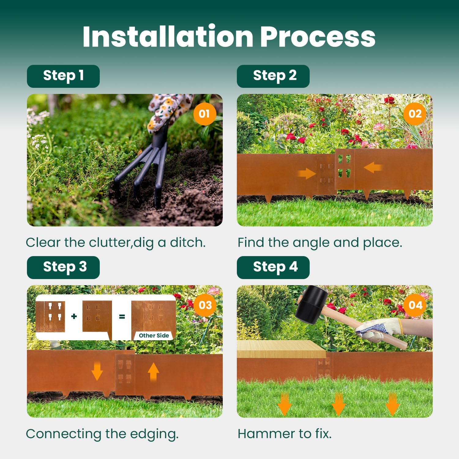 Corten Steel Landscape Edging Metal Garden Edging 40 Inch Strips Landscaping Steel 10 Inch Depth Garden Border Rusted Edge Flower Bed for Lawn Yard Outdoor Plant 6 pcs by GZGNEEVL