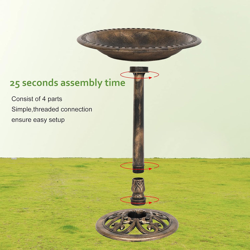VINGLI Pedestal Bird Bath 28 Inch Antique Copper Resin Birdbaths Weather Resistant Floral Accents and Vintage Finish Garden Decor for Outdoor Lightweight Courtyard…