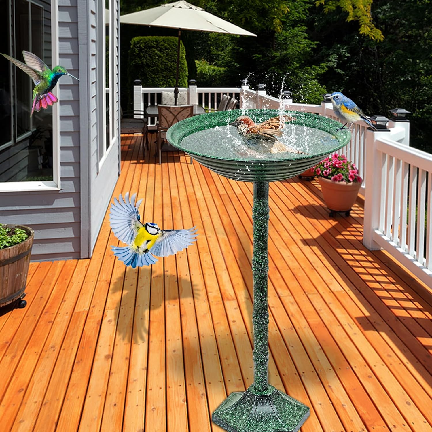 Bird Bath for Outside with Pedestal, Vintage Freestanding Garden Metal Birdbaths & Birdfeeder, Birdbaths Bowl Bird Baths for Outdoors Yard Garden Lawn Decor, Upgrade Dual-use Base (Dark Green)