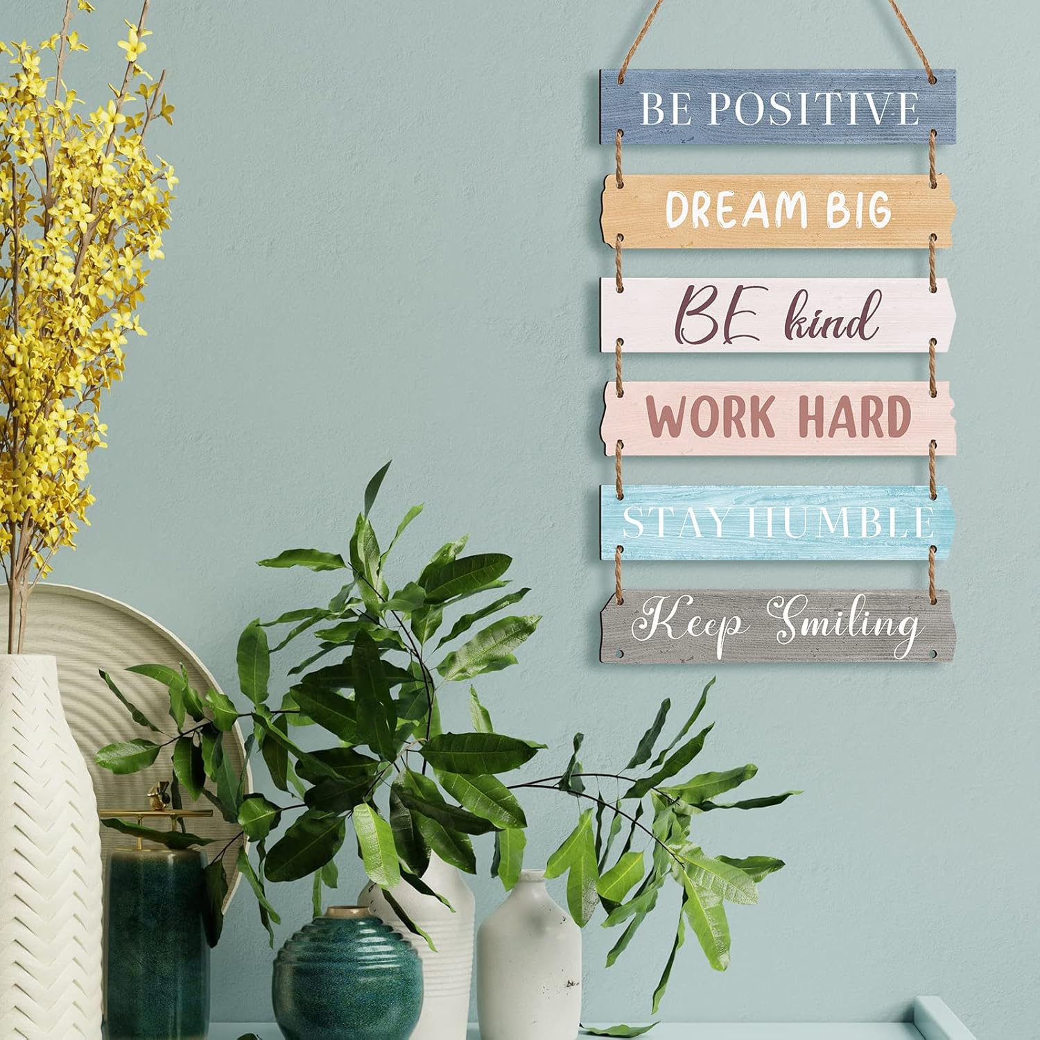 6 Pieces Rustic Wall Hanging Plaque Sign Inspirational Wall Art Farmhouse Wooden Door Signs Positive Plaque with Quotes Motivational Quote Decor for Office Bedroom Living Room(Classic Style)