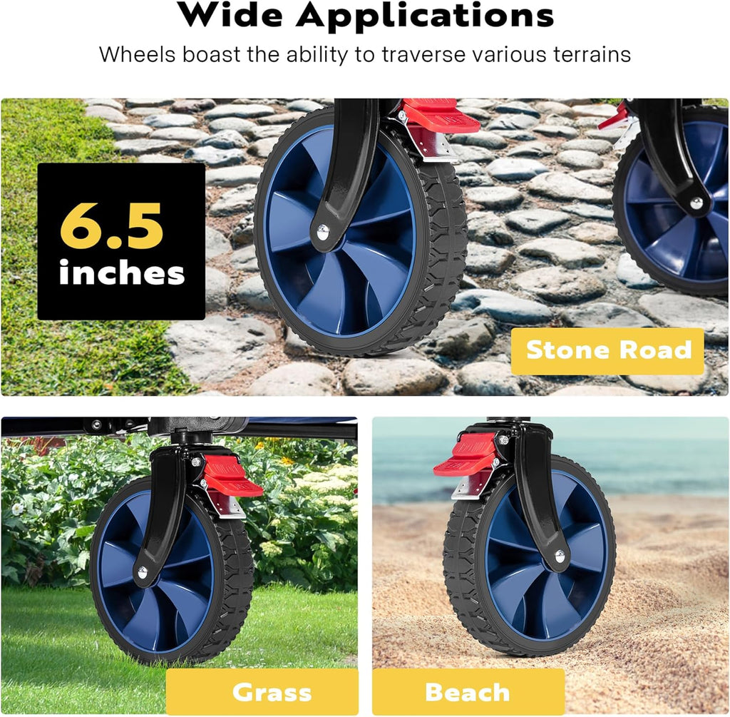 VIVOHOME 200L Collapsible Wagon 300lbs Heavy Duty Folding Utility Garden Cart Foldable Beach Wagons Large Capacity for Camping Picnic - Blue