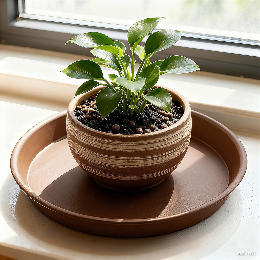 Plant Saucer 14 inch, Heavy Large Planter Durable Thicker Plastic Plant Trays for Indoors and Outdoor, Plant Saucer Drip Trays,Brown (14" - 3 Pack)
