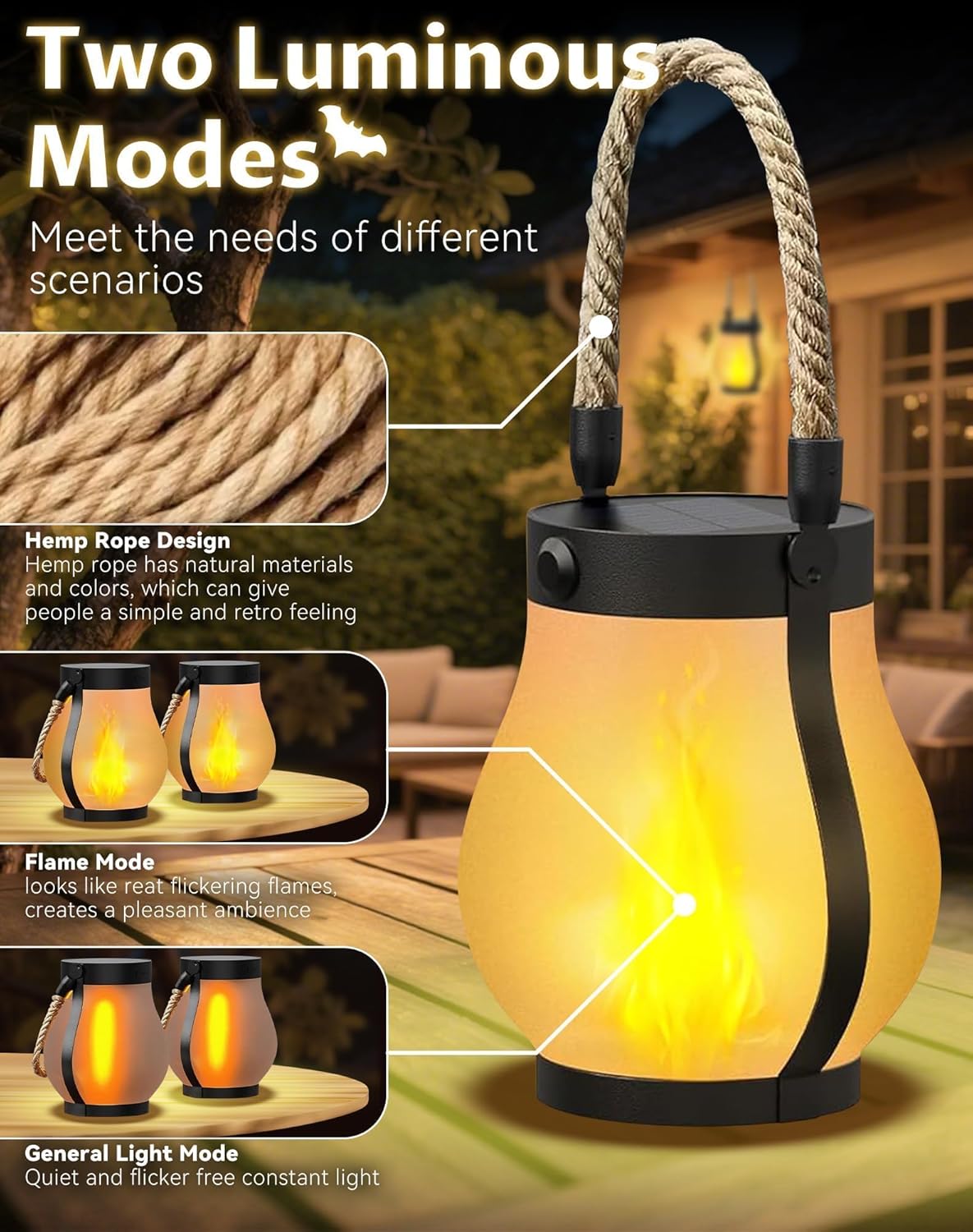 Kaliqo Solar Lanterns Outdoor Lights, Hemp Rope Flame Lights, Dancing Flame Solar Lights,It is Suitable for Outdoor Camping, Home Garden Decoration, Etc. (1)