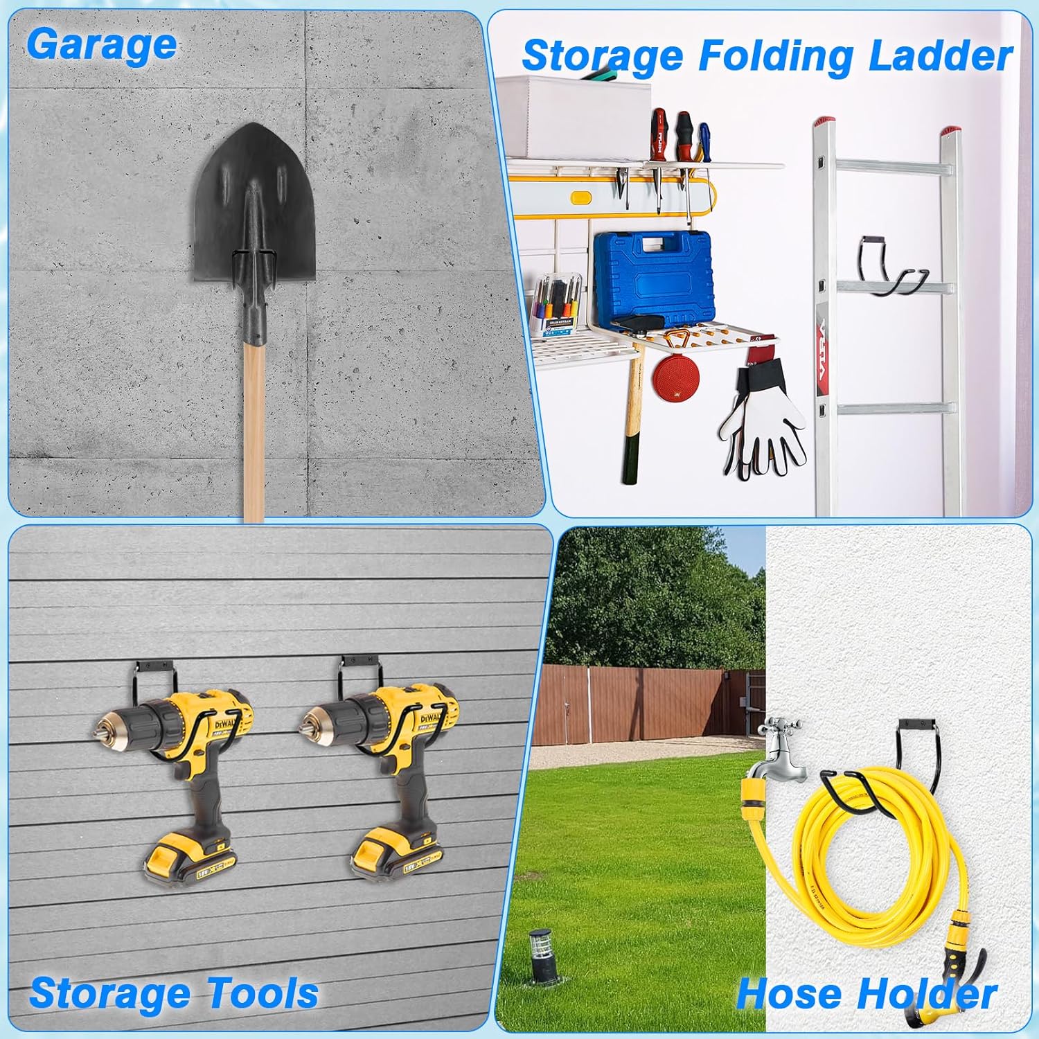 Garden Hose Holder Wall Mounted,304Stainless Steel Solid Hook Holds Up to 150Ft - Black Paint